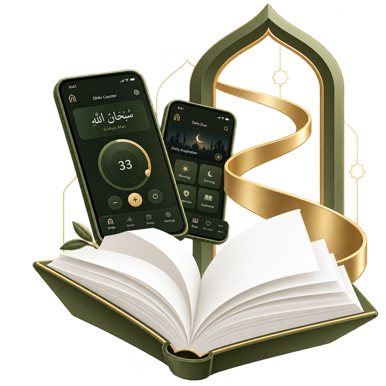 ภาพประกอบ DEENATLAS พร้อมหน้าจอ Dhikr Counter และ Daily Dua